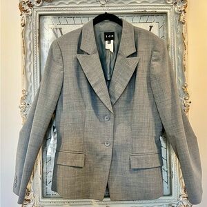 Classic Grey Women's Blazer Jacket - Two-Button Professional Tapered Look